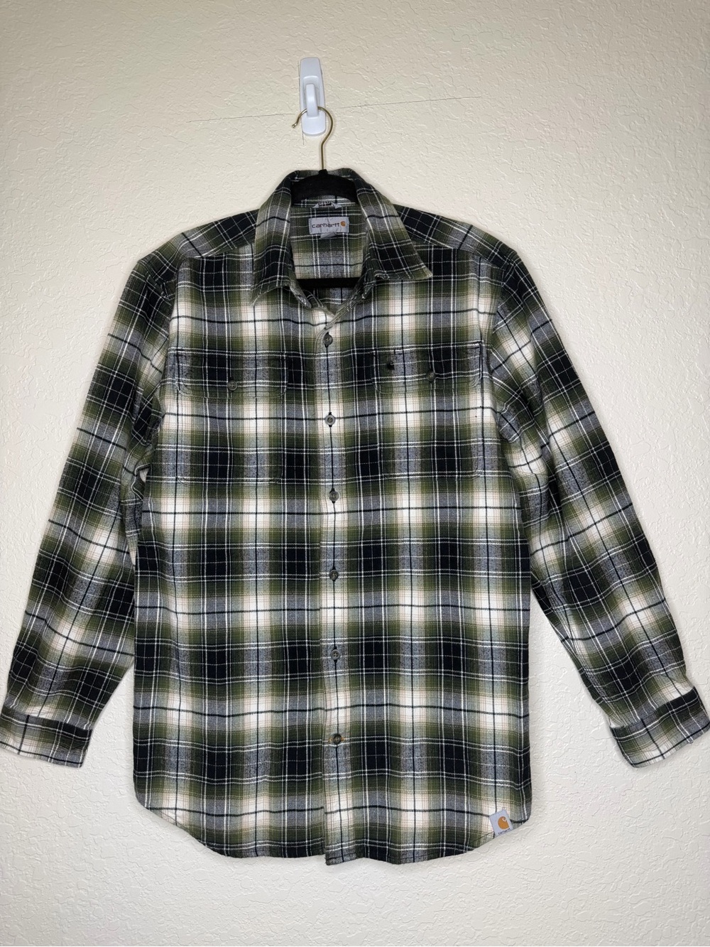 Carhartt Olive and White Plaid Button-Down Shirt